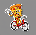 Stickers 10-pack: pizza slice riding a red bicycle